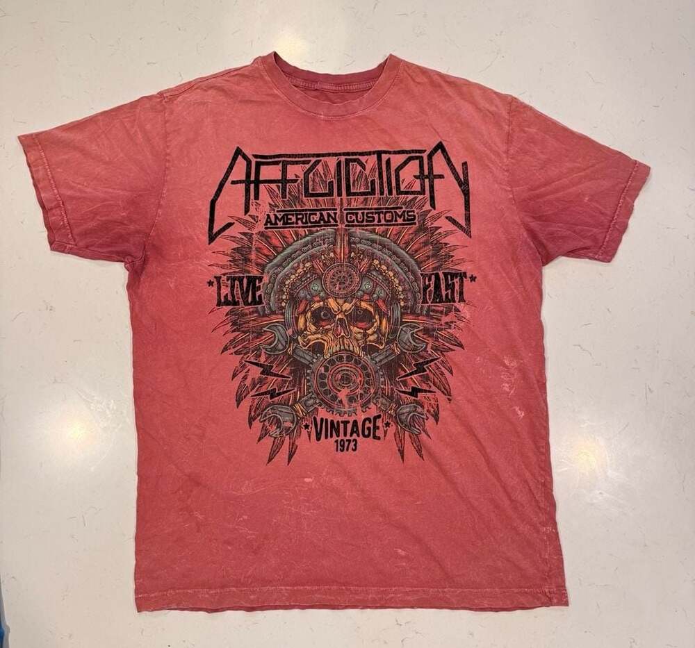 Affliction American Customs Live Fast T-Shirt Size X-Large Red